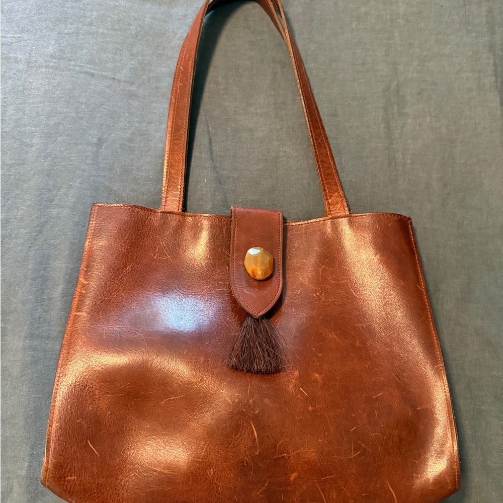 Two Bar West Brown Leather Tote Bag
